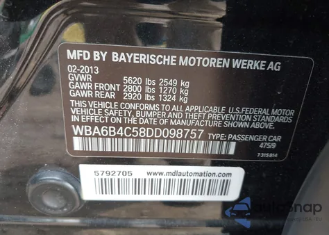 2013 BMW 650I Gran Coupe xDrive z USA, uszkodzony, nr VIN WBA6B4C58DD098757